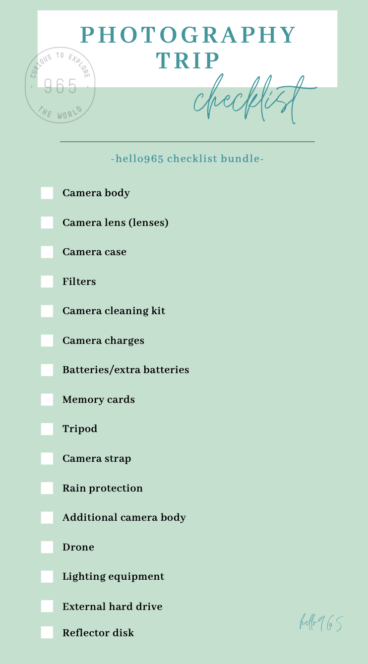 Hello965 Photography Packing Checklist - hello965